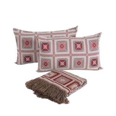 Imagem de Kit 5 Peças Xale Manta Jacquard para Sofá Poltrona com Almofadas Dupla Face e Refil 60% Algodão (Vermelho)