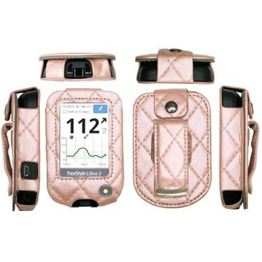 Imagem de SNK Capa de couro xadrez com protetor de tela e clipe giratório para Freestyle Libre 3, Freestyle Libre 2 (rosa)