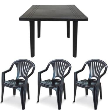 Imagem de Kit 3 Cadeiras Poltrona 1 Mesa Quadrada Desmontável Plástico - Arqplas