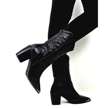 Imagem de Bota Feminina Vizzano West Texana Bico Fino Moda Preto, Preto, 36