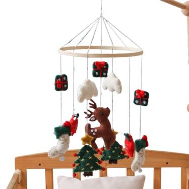 Imagem de Móbile Berço Menino,Móbile Natal Berço Bebé - Renas E Pinheiro De Feltro Para Quarto Infantil, Elementos Sonoros Para Quarto De Meninas Meninos E Crianças