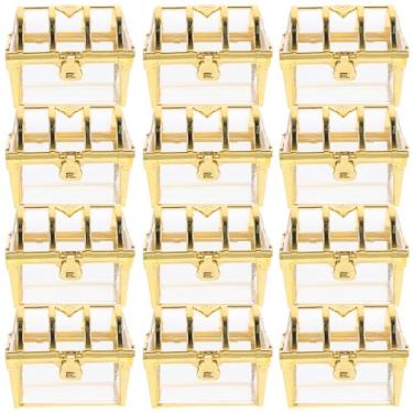 Imagem de PRETYZOOM Caixa de Doces Estilo Baú de Tesouro Com 12 Peças, Caixas para Lembrancinhas de Casamento, Caixa para Guloseimas de Festa, Pequena Caixa de Presente para Chá de Panela, Dourada, 8,5 X 6,4
