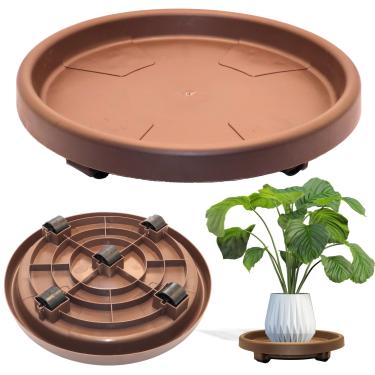 Imagem de Prato com Rodas para Vasos 35cm Suporta até 100kg Suporte para Plantas, Proteção UV, Não Escorre Água - Top Garden (Tabaco)