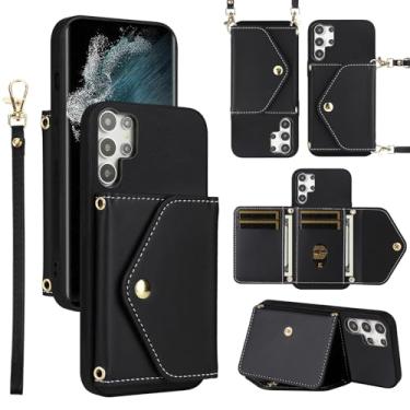 Imagem de Dswteny Capa carteira para Samsung Galaxy S25 Ultra 5G com cordão de pulso alça de ombro fina flip bolsa, suporte para cartão de crédito, capa para celular para S25Ultra 25S S 25 25Ultra 6.9 2025