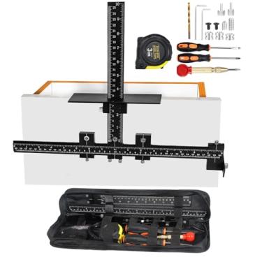 Imagem de Conjunto de ferramentas de gabarito 2025 novo para gabarito, gabarito de alça de armário de liga de alumínio - com perfurador central automático, Aeglemana 13 peças - Guia de perfuração ajustável para