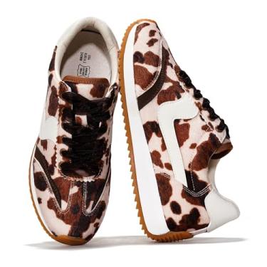 Imagem de Project Cloud Tênis feminino leve com cadarço com palmilhas de espuma viscoelástica – Sapatos femininos modernos – Tênis feminino antiderrapante e confortável (Madison), Vaca, 35