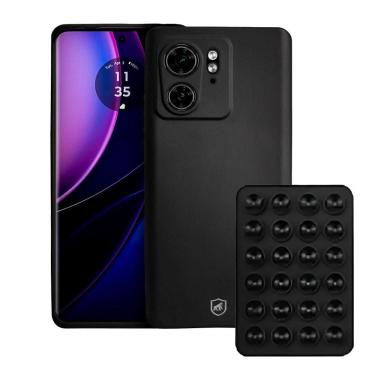 Imagem de Kit Capa Silicon Veloz Para Moto Edge 40 + Ventosa Preta