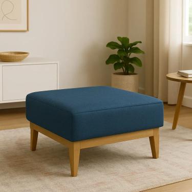 Imagem de Puff Luxo Corino Retangular Base Mesa Madeira Lar & Estilo Azul