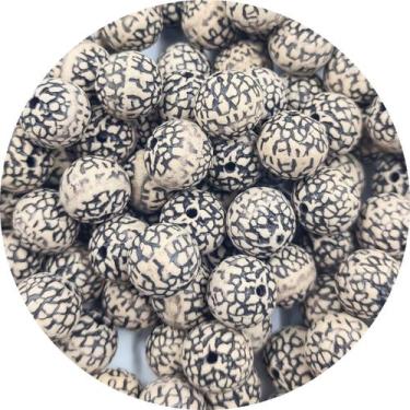 Imagem de Miçanga Passante Bola Trabalhada Bege e Preto 14mm 50un 75g - Macall