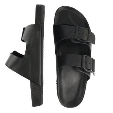 Imagem de Sandália Chinela Masculina Couro Masculina Anatômica Burly Heads Black Preta Gênero:Masculino;Tamanho:41;Cor:Preto