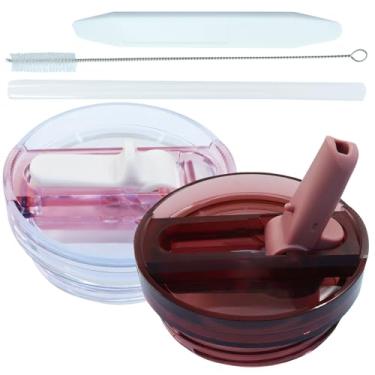 Imagem de Kyuionty Tampa de substituição com canudo flip de 850 g - tampa à prova de vazamento e resistente a derramamentos compatível com Stanley H2.0 FlowState Tumbler Cup (quartzo rosa e rosa antigo)