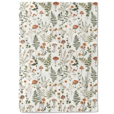 Imagem de coedoaes Cobertor de lã botânica – Cobertores de flores silvestres de samambaia de cogumelo de 152 x 203 cm, macio, aconchegante, leve, ideal para sala de estar, decoração da natureza e presentes de