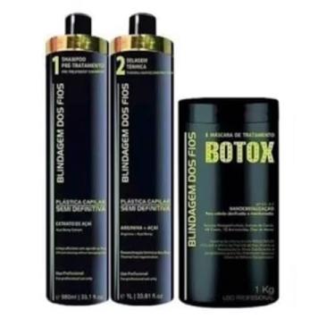 Imagem de Blindagem dos Fios Kit Tratamento Capilar, Shampoo Pré-Tratamento, Selagem Térmica e Máscara Botox, 3 Peças