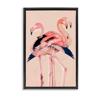 Imagem de Stupell Industries Design de arte de parede sobreposto de flamingos rosa preto emoldurado em tela flutuante por 1x, 25 x 17