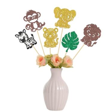 Imagem de Palitos de centro de mesa temáticos de animais da selva - chá de bebê, zebras, macacos, elefantes, tigres, leões, festas, centros de mesa - Decorações de mesa de festa de aniversário para crianças