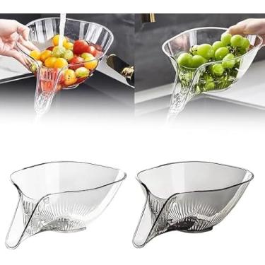 Imagem de Cesta de drenagem multifuncional com bico, coador de drenagem de pia de cozinha de plástico, funil de cesta de drenagem, tigela de escorredor para macarrão de salada de frutas (1 transparente 1 cinza)