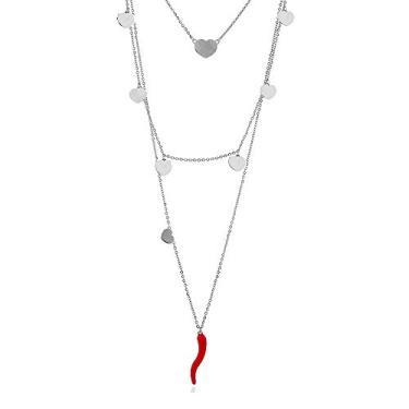 Imagem de Colar com pingentes de chili brilhantes FIZIZDH femininos dourado/prateado cor aço inoxidável gargantilha Prata