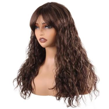 Imagem de Perucas onduladas com franja peruca de cabelo humano para mulheres brancas ombré nenhuma peruca sem cola, densidade 150% marrom, destaque, perucas de cabelo humano virgem brasileiro feitas à máquina