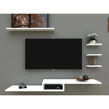 Imagem de Rack Suspenso R10 Branco Para Quartos E Salas Com 4 Nichos/Prateleiras