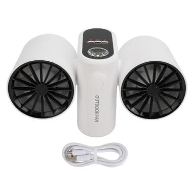 Imagem de Ventilador de cintura portátil Cabeça dupla Turbo USB Recarregável Bateria alimentável ventilador vestível com luz de 3 velocidades de acampamento ao ar livre ABS ABS PP (Branco)