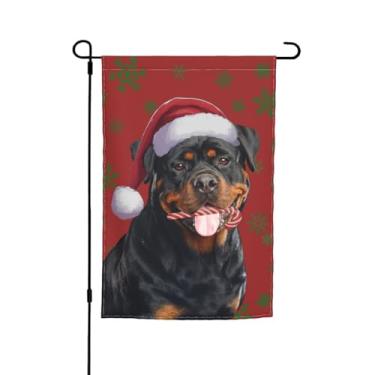 Imagem de Merry Christmas Rottweiler Black Dog Candy Cane Bandeira de jardim 30,5 x 45,7 cm, decoração vertical dupla face, bandeira pequena para uso externo, sazonal, ao ar livre