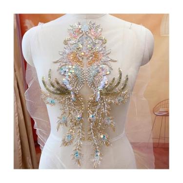 Imagem de Champagne Gold/golden Red Sequins Bead Embroidery Lace for Hanfu Costume, Performance Headwear & Belt, Fish Scale Design, Sew Or Glue(Golden red A)