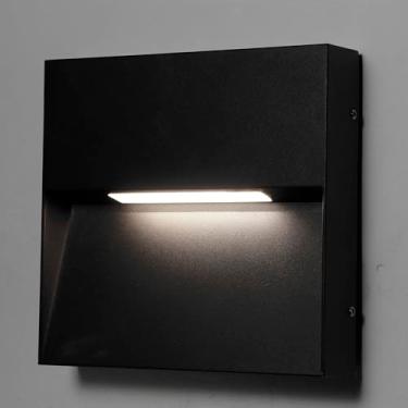 Imagem de Kawell Arandela de parede quadrada moderna de LED 6W de alumínio à prova d'água para ambientes internos e externos com fio para varanda, pátio, corredor, escada, 6000 K