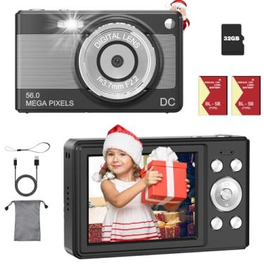 Imagem de Câmera digital 1080p para crianças, meninos, meninas, zoom 8x, câmera digital compacta apontar e fotografar com cartão de 32 GB, 2 baterias - preta