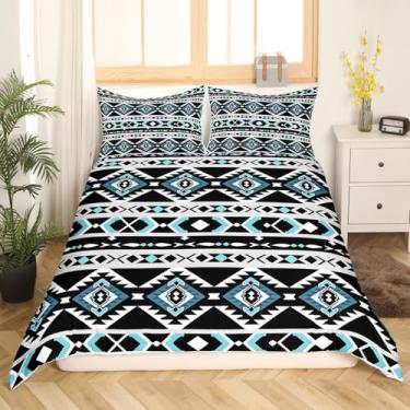 Imagem de Jogo de cama boho asteca ocidental para crianças, meninos, meninas, caubói do sudoeste, capa de edredom rústica, vintage, retrô, étnica, tribal, geométrica, flecha, conjunto de cama casal (sem edredom