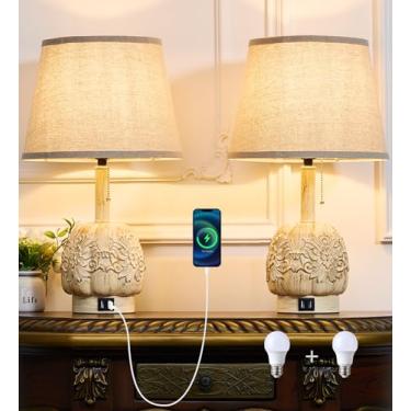 Imagem de Candeeiro de cabeceira retrô USB a soquete, luminária de mesa alta, conjunto de 2, luminária de cabeceira retrô, luminária de mesa industrial