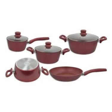 Imagem de Jogo De Panelas Com 21 Peças Antiaderente Alumínio Ótima Cor Vermelho 