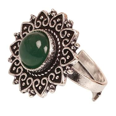 Imagem de Touchstone Anel indiano de Bollywood bonito azul real ajustável para casamento grande coquetel em strass cristal dourado prata e tom oxidado para mulheres., Metal, não conhecido