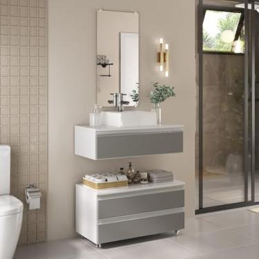 Imagem de Conjunto Gabinete Banheiro 80cm (gabinete + cuba + espelheira)(Branco/Cinza)