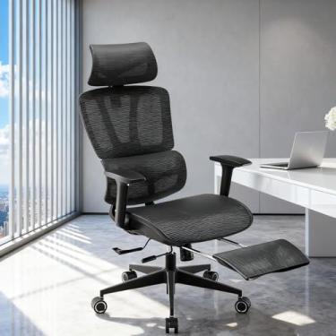 Imagem de Daksan Cadeira de Escritório Ergonômica em Rede com Apoio Lombar, Pé, Encosto Ajustável, Apoio Cabeça e Braços 3D - Preto