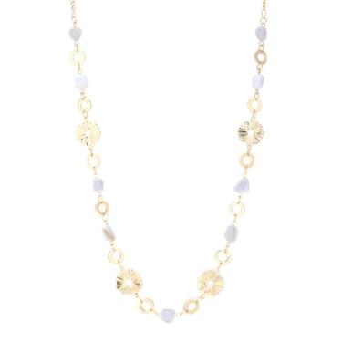 Imagem de Dazylleco Colares longos de ouro para mulheres, colar de ouro delicado com contas de pedra natural, presentes de dia das mães, bijuteria de ouro boho para mulheres, Pedra, Sem Pedra Preciosa