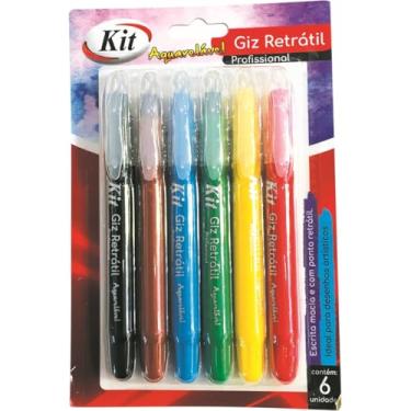 Imagem de Giz Artístico KIT Retrátil Aquarelavel – Caixa com 6 cores– Ideal para Desenho, Pintura e Escola