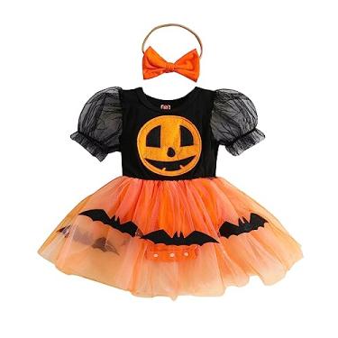 Imagem de Nicoxijia Fantasia de bruxa de Halloween para bebês recém-nascidas, manga bufante, tule, vestido de renda, saia tutu body para festa