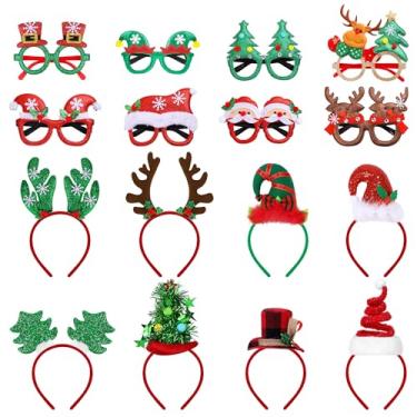 Imagem de Aodaer 16 Pcs Christmas Party Favors, Christmas Glasses and Headbands Ornaments, Xmas Head Boppers and Glitter Eyewear Costume Accessories for Xmas Party Supplies & Photo Booth