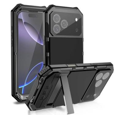 Imagem de Capa de telefone de metal compatível com iPhone 17 Pro com suporte magnético de alumínio Gorilla Glass, capa resistente e resistente [proteção militar contra quedas de 3 metros] Capa completa à prova