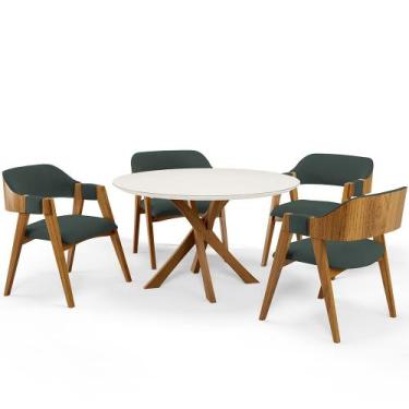 Imagem de Mesa De Jantar Redonda Cora 120cm Off White M04 com 04 Cadeiras Living