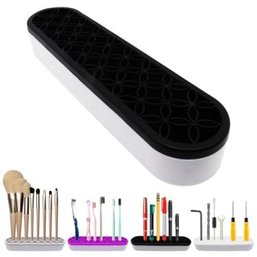 Imagem de GDFYMI 1 suporte de pincéis de maquiagem de silicone preto, suporte de pincéis de maquiagem, armazenamento para pintura, canetas, cortadores de unhas, régua, ferramentas de artesanato