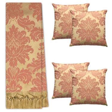 Imagem de Kit Manta Xale Para Sofá E Cama Cores Com 4 Capas de Almofada (1,40x1,80,52 ROSE GOLD)