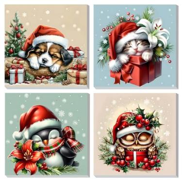 Imagem de DOMROM Kit de pintura com números emoldurados de Natal para adultos, kit de pintura animal por números para iniciantes com cavalete de madeira, kits de pintura a óleo DIY para decoração de parede de