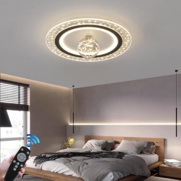 Imagem de Luminária de teto grande LED moderna 110W, lâmpada para sala de estar, design de anel preto, regulável com controle remoto, luz de teto, lustre de quarto, abajur de acrílico, cozinha, escrit