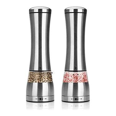 Imagem de LUYILA Conjunto de moedor de sal e pimenta, moedor de pimenta por gravidade e moedor de sal, moedor de especiarias com espessura ajustável, rotor de cerâmica, saleiro alto e saleiro