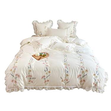 Imagem de Estilo pastoral algodão de fibra longa bordado floral quatro peças estilo princesa folha de lótus renda algodão capa de edredom roupa de cama (cor: B, tamanho: 2m) (A 1,5 m)