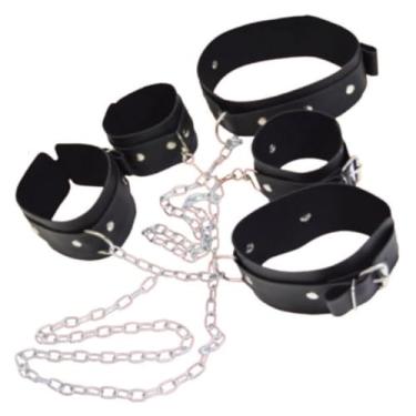Imagem de Kit Fetiche Trio De Coleira Algema E Tornozeleira Com Corrente Kit BDSM Ajustável L186