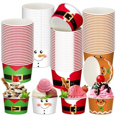Imagem de Domensi 100 peças de copos de petisco de Natal 340 g com tema de Natal, petisco, tigelas de papel descartáveis, tigelas de sorvete de Natal para festas, copos de sobremesa (Santa)