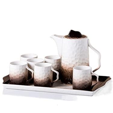 Imagem de Conjunto de chá de cerâmica gradiente marrom bule de chá chaleira fria com bandeja conjunto de xícaras de chá da tarde para uso doméstico conjunto de xícaras de café (cor: A)