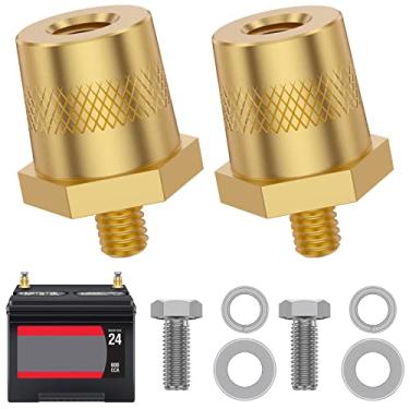 Imagem de [-] 1 par de adaptador de pólo de bateria de latão conector terminal de bateria instalação de rosca M6 kit adaptador de tom de bateria com parafusos arruelas almofadas elásticas para carro automóvel